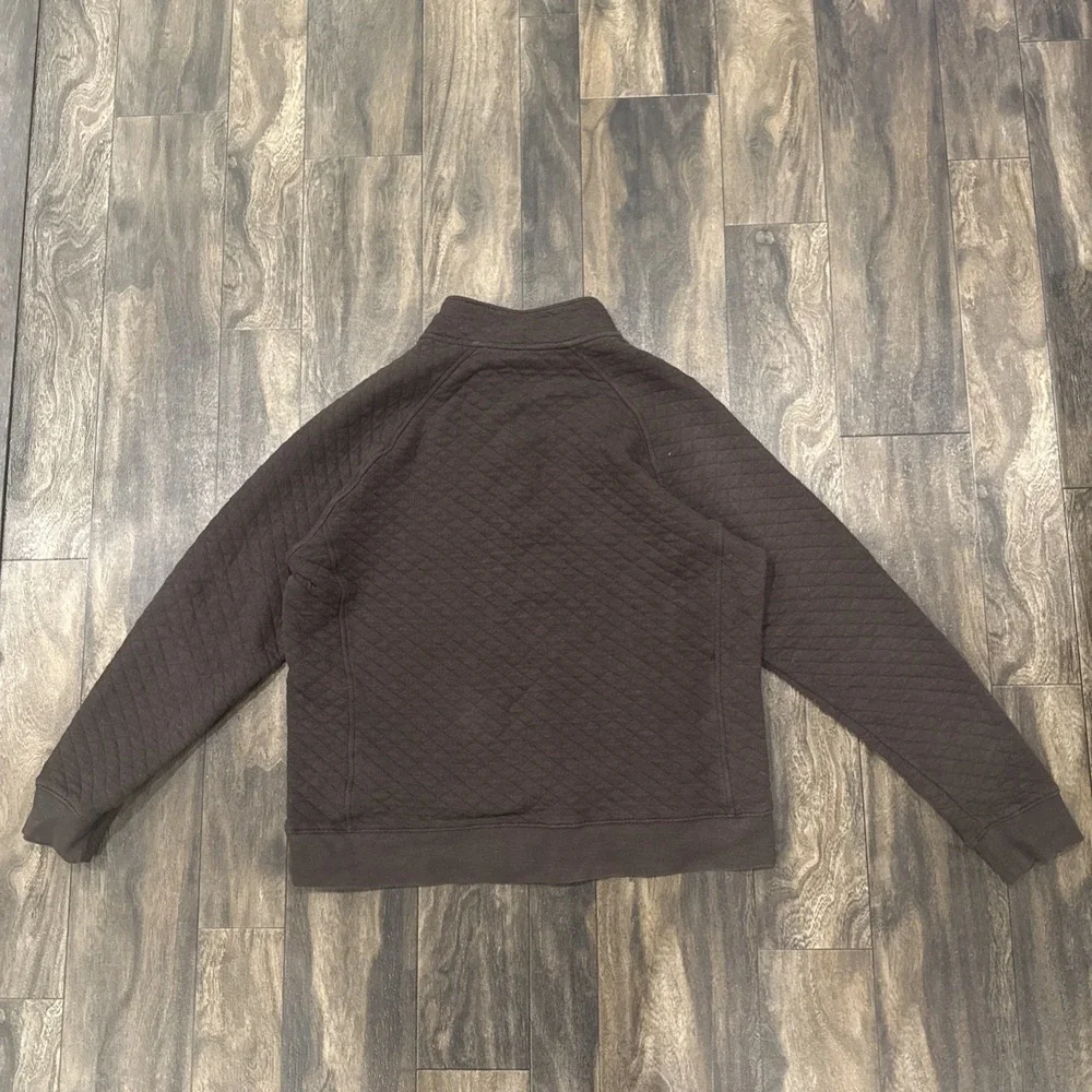 Eddie Bauer 1/4 Snap Button Pullover Sweater Quilted Collared Men's Size L Brown